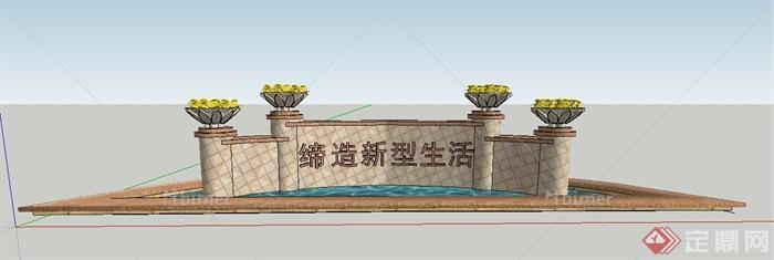现代风格标志景墙水池su模型