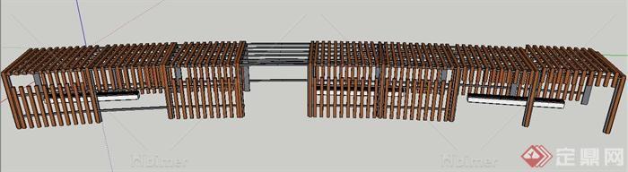 现代风格木制景观长廊su模型