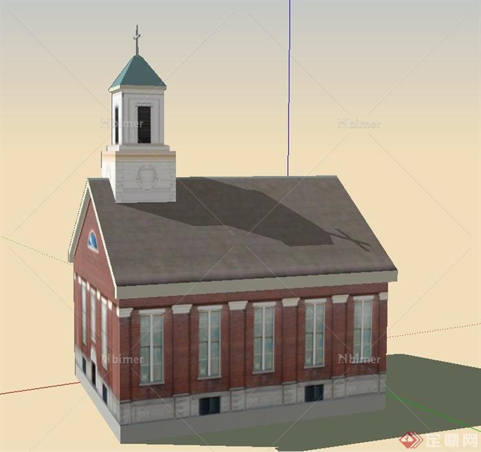 某方形单层基督教堂建筑设计SU模型
