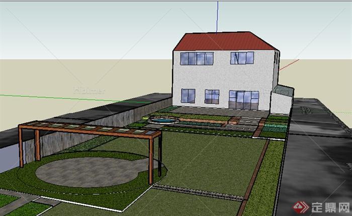 某室外居住建筑设计SU模型（含庭院）