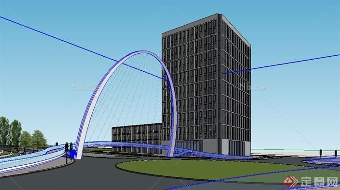 新古典风格商业+办公+住宅综合建筑设计su模型[原