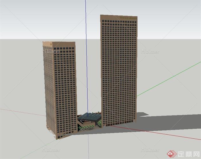 现代两栋高层办公建筑设计SU模型