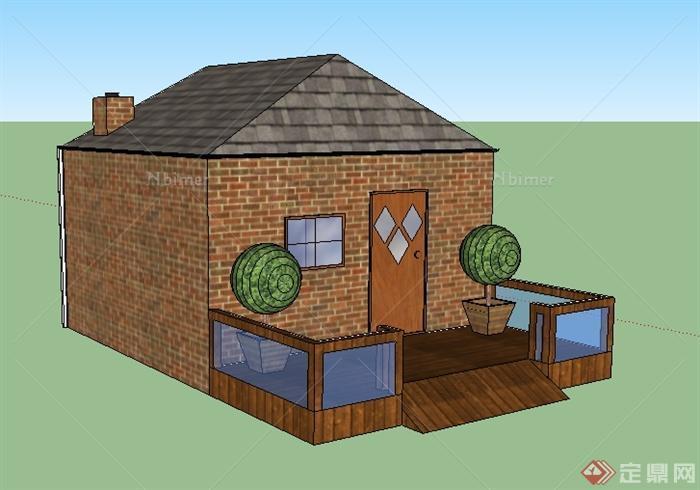 一间砖砌住宅小屋民房建筑设计SU模型