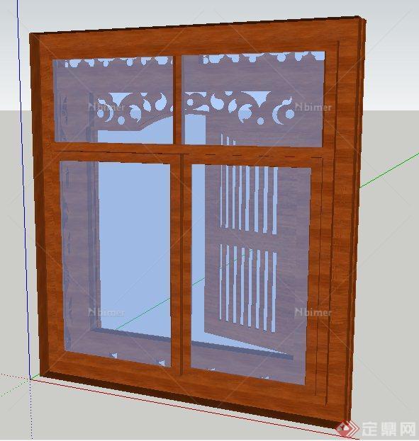 现代中式风格双开窗户su模型