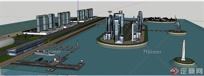 现代滨水城市概念规划建筑su模型[原创]
