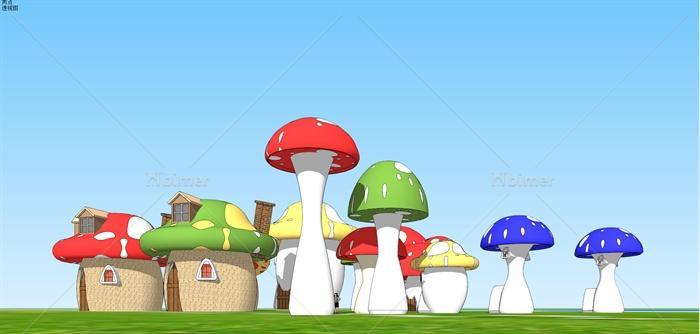 8种儿童乐园蘑菇游乐小品设计su模型[原创]
