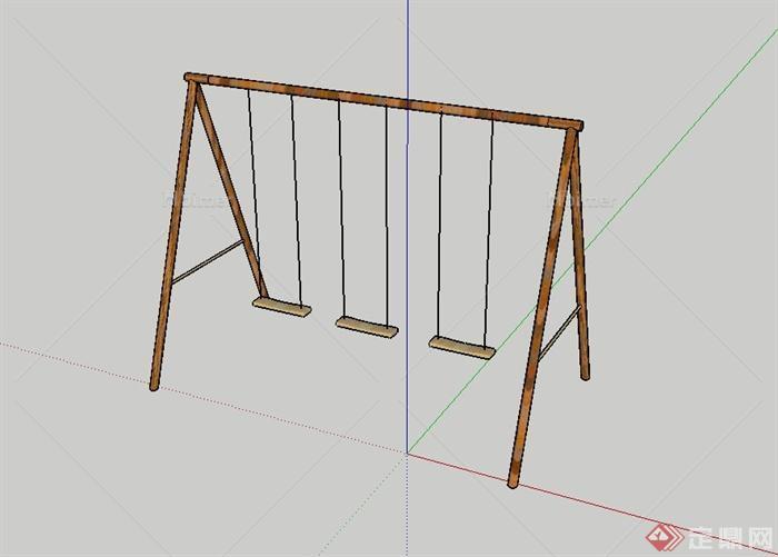 现代木质秋千设计su模型