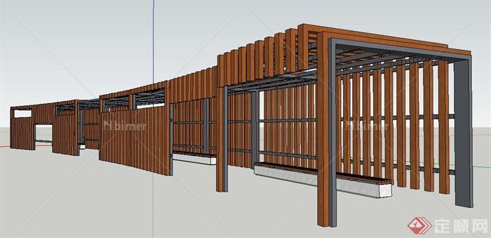 现代风格木制景观长廊su模型