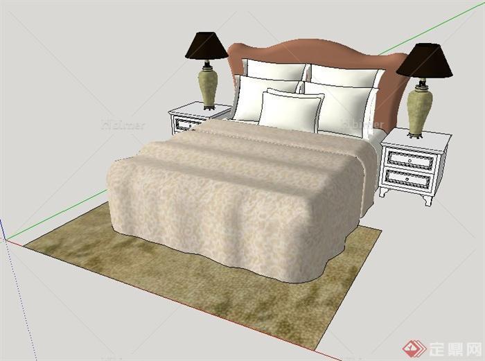 现代简约室内装饰床及床头柜su模型
