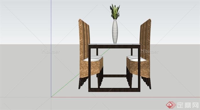 某现代六人藤制餐桌组合SU模型
