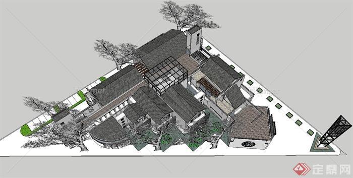 新中式服务旅游中心建筑设计su模型[原创]
