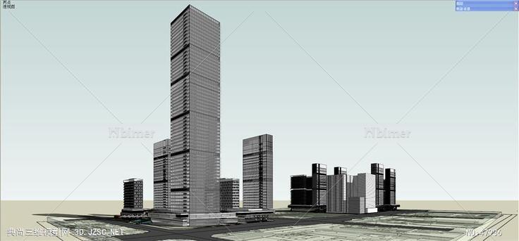 CBD中央办公区商业区与居住区总体规划su模型 3d