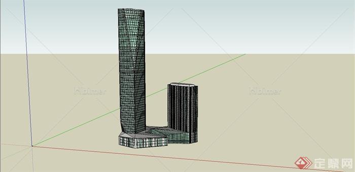 某现代风格超高层商务中心建筑设计SU模型[原创]