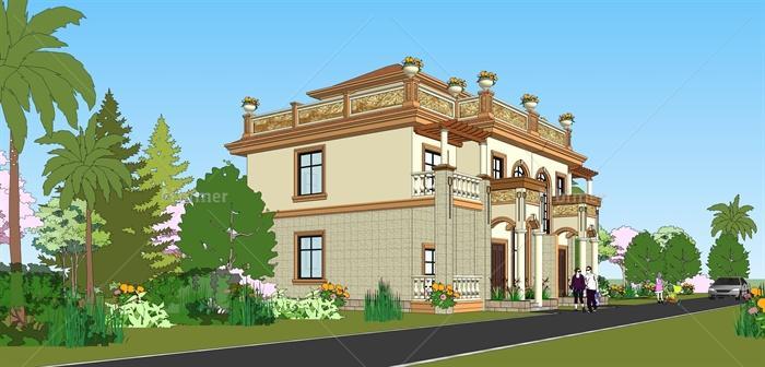 某新古典风格二层半别墅建筑设计su模型
