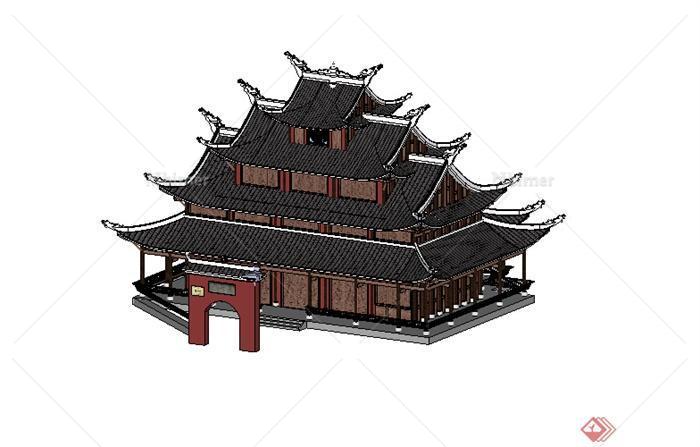 某旅游景区财神庙建筑设计SU模型
