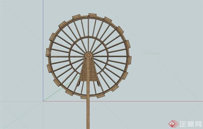 某木质水车模型SU模型