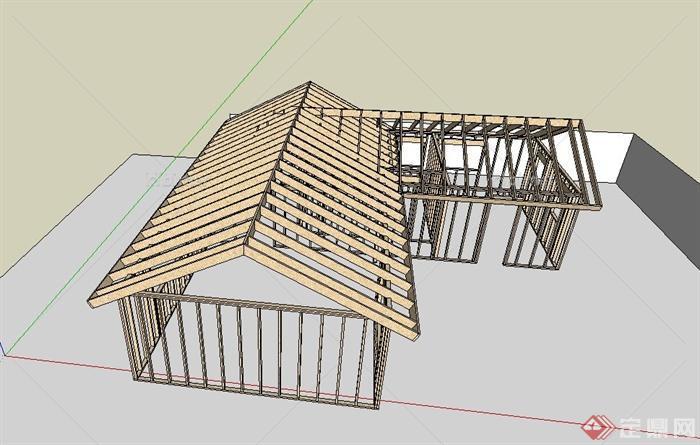 某木质单层住宅建筑框架设计SU模型