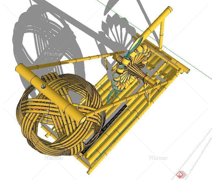 园林景观节点竹制水车小品设计SU模型