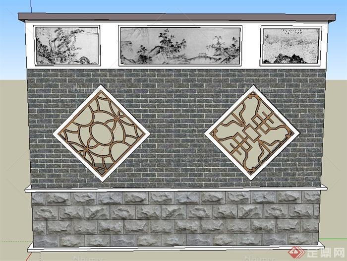 古典中式镂空文化景墙设计SU模型[原创]