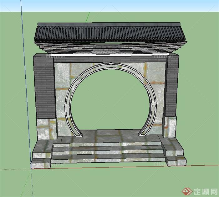 某古典中式圆形庭院门廊设计SU模型