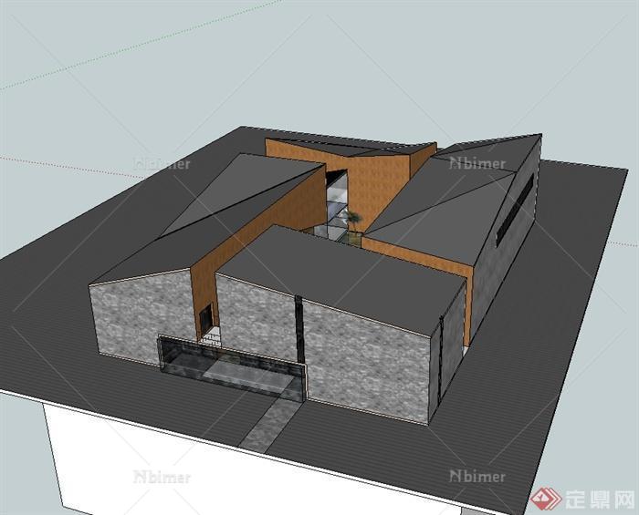 某现代中式风格纪念馆建筑设计su模型[原创]