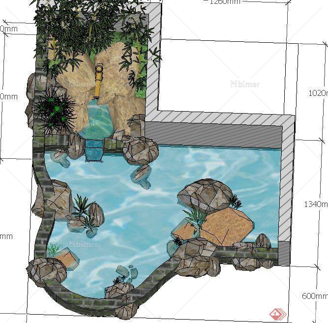 园林景观节点古典中式小水池景观设计SU模型