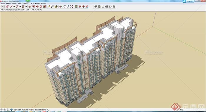 某现代风格多层住宅建筑设计方案SU模型5