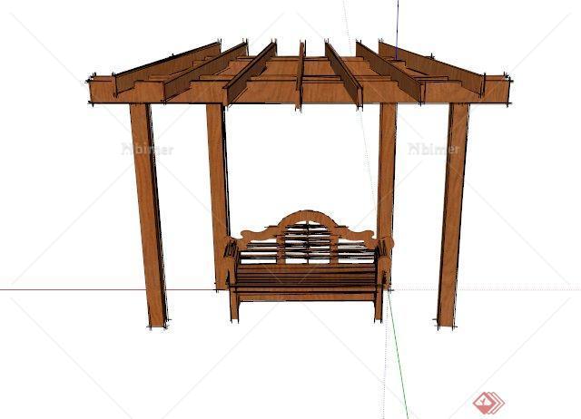 某现代梯形木制廊架设计SU模型