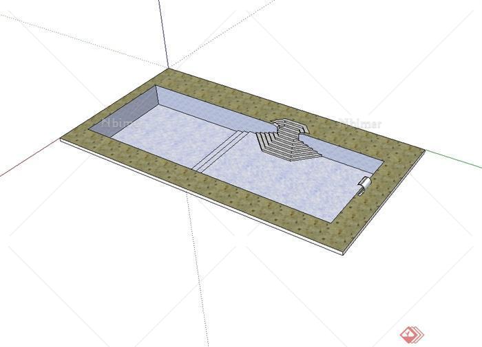 某现代风格简单的庭院泳池设计su模型[原创]