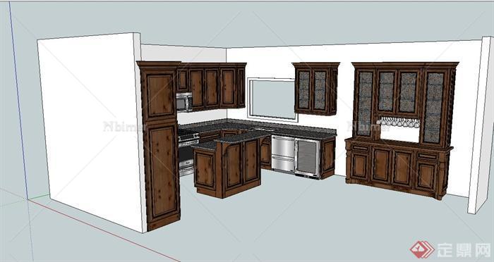 某现代风格厨房厨柜以及厨房设施设计su模型[原创