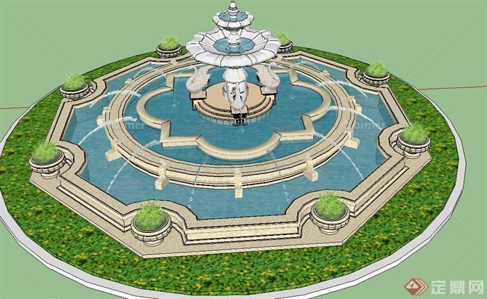 园林水景欧式喷泉SU设计模型[原创]