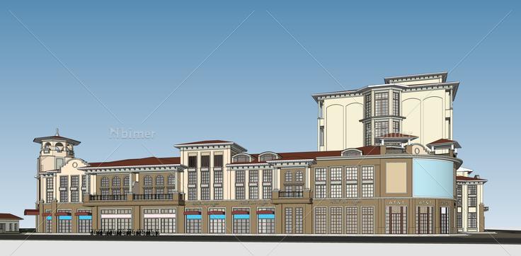 西班牙风格沿街商业建筑群sketchup模型