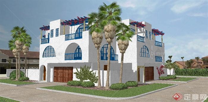 某地中海风格拼接住宅建筑设计SU模型