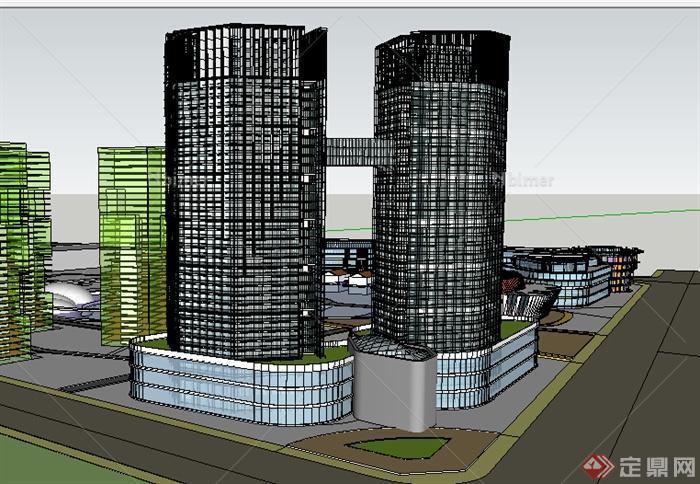 某现代高层商业建筑大厦SU模型素材