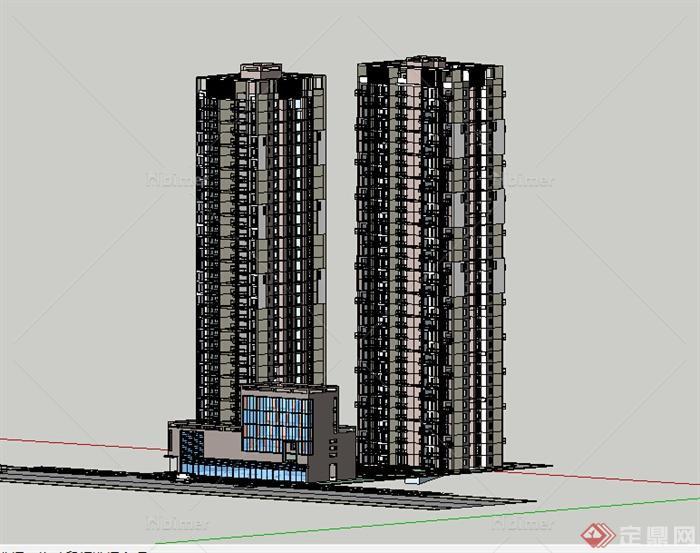 某高层居住建筑大楼设计SU模型素材