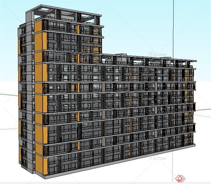 现代跃层住宅楼建筑设计su模型