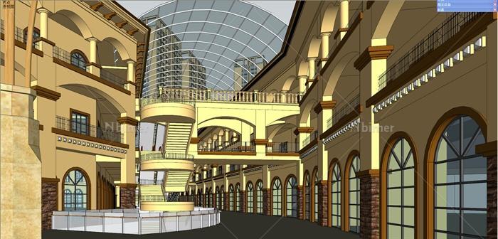 某欧式风格广场、商业综合体建筑设计su模型[原创