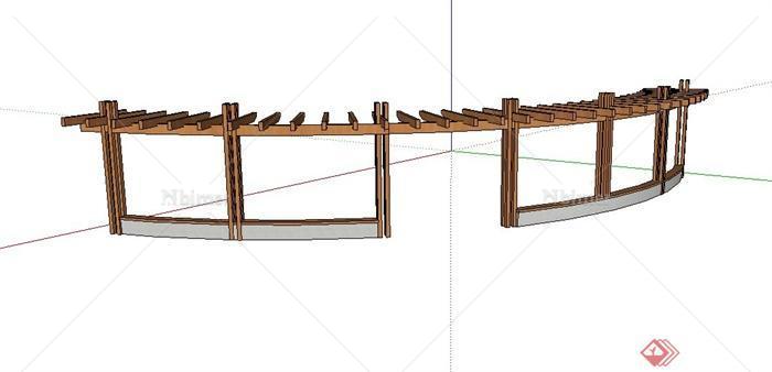 现代木廊架su模型设计（含坐凳）