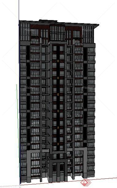 现代中式双拼高层住宅楼建筑设计su模型