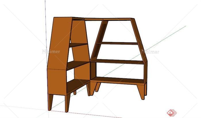 现代木材转角书架设计SU模型