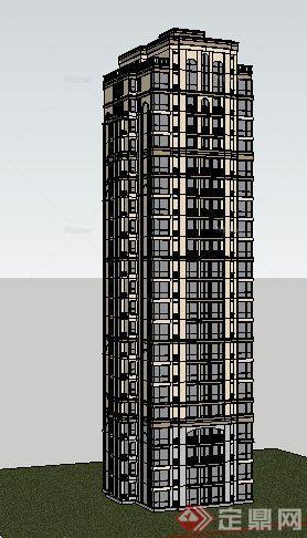 新古典一梯两户高层住宅建筑设计su模型[原创]