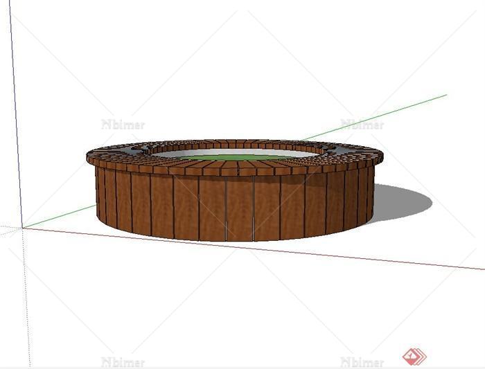 圆形木质树池坐凳、树池设计su模型[原创]