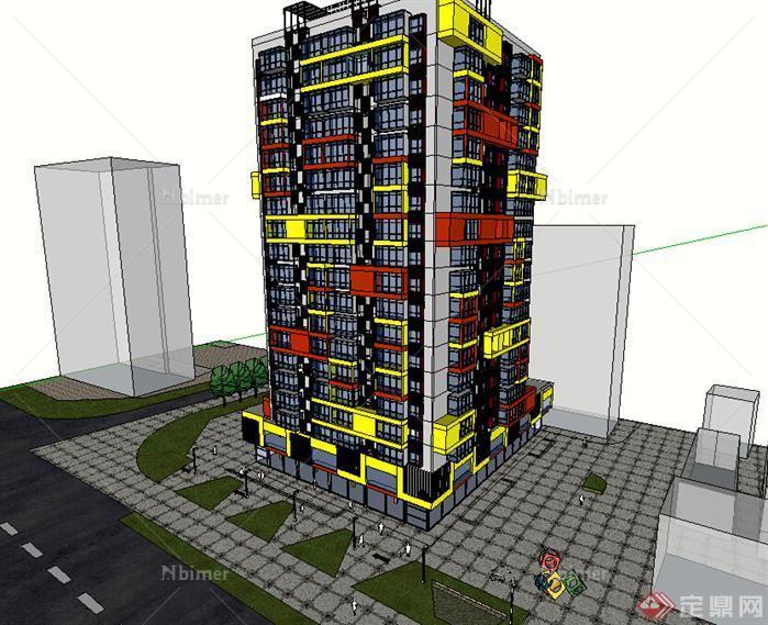 某现代风格宾馆酒店建筑设计SU模型素材46