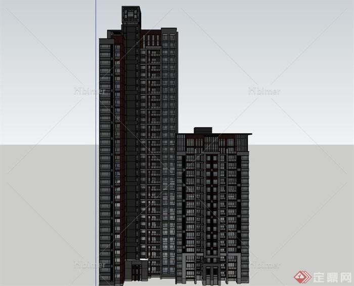 现代某高层住宅楼设计SU模型