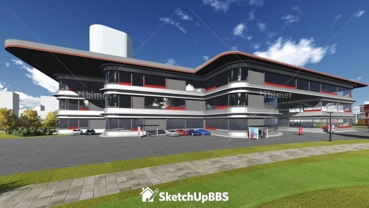 实际项目汽车会所建筑设计方案带SketchUp模型下