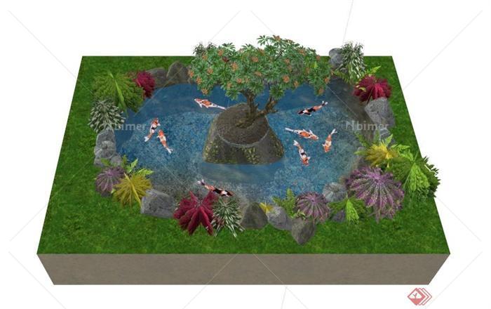 某自然树池池塘景观设计SU模型
