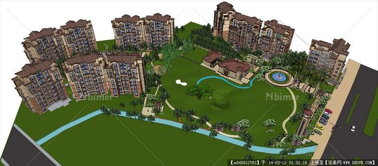 Sketch Up 精品模型---欧式住宅小区及庭院景观模
