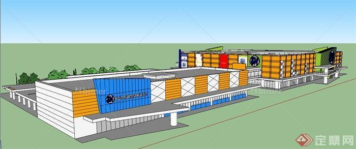 现代风格超市购物中心建筑设计SU模型