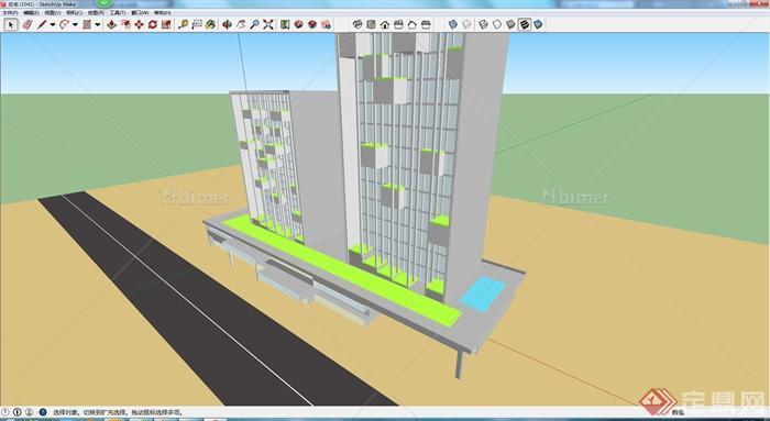 某商业大厦建筑设计构造SU模型