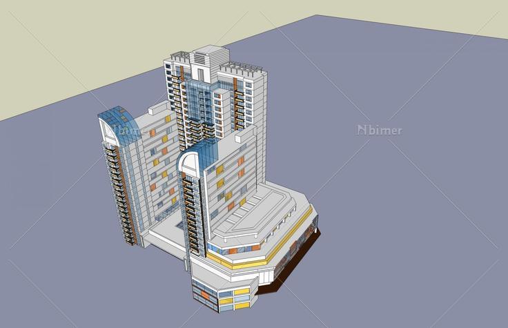 现代高层商业住宅楼(44185)su模型下载